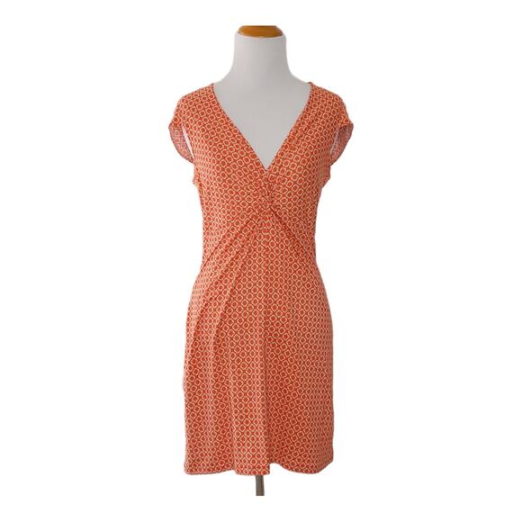 J. McLaughlin Silk Twist Front Dress Short Sleeve Orange Geometric Small - Picture 1 of 11